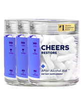 Cheers Restore frente del envase mostrando marca y 36 dosis como beneficio