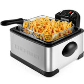 Chefman freidora frontal de acero inoxidable mostrando controles y diseño — durabilidad y facilidad
