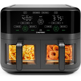 Chefman vista frontal con panel digital y controles, facilita ajustes precisos