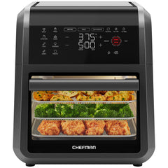 Chefman frente del horno aire mostrando diseño compacto y ahorro de espacio