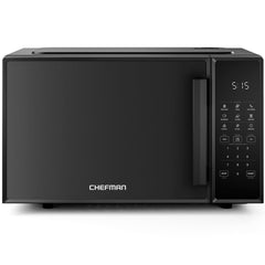 Chefman vista frontal del microondas que muestra diseño compacto y controles