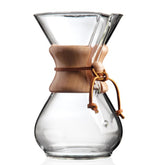 Chemex vista frontal con empaque exclusivo muestra elegancia y fácil limpieza