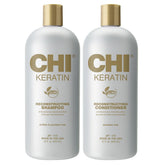 CHI duo keratin frontal packaging muestra envases y beneficio hidratación