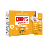 Chomps paquete frontal mostrando 24 palitos de pavo, conveniencia portátil