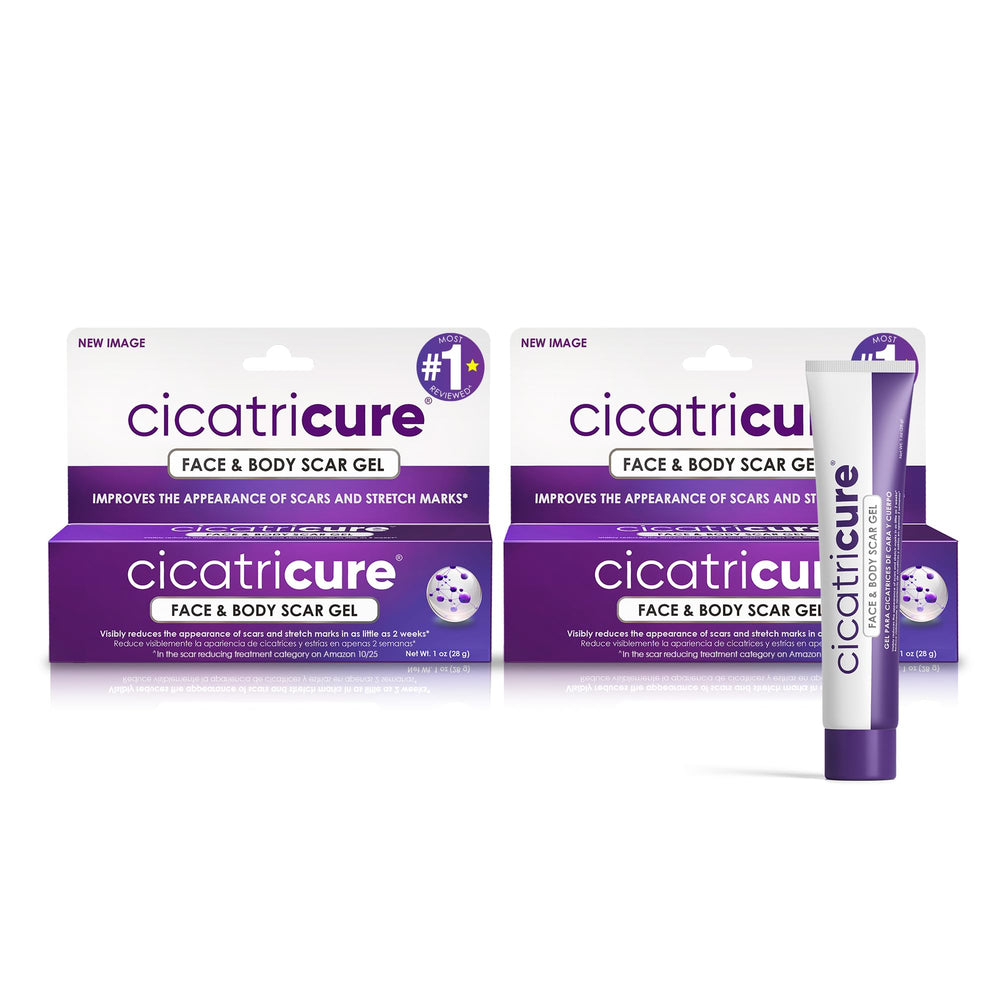 Cicatricure front packaging showing two 1 oz tubes and benefits