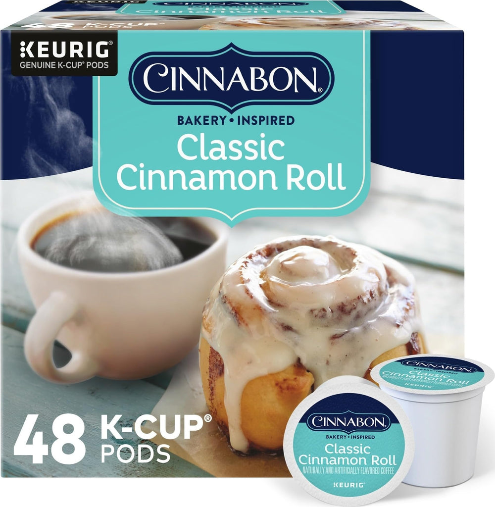 CINNABON paquete frontal mostrando 48 cápsulas y atractivo visual del producto