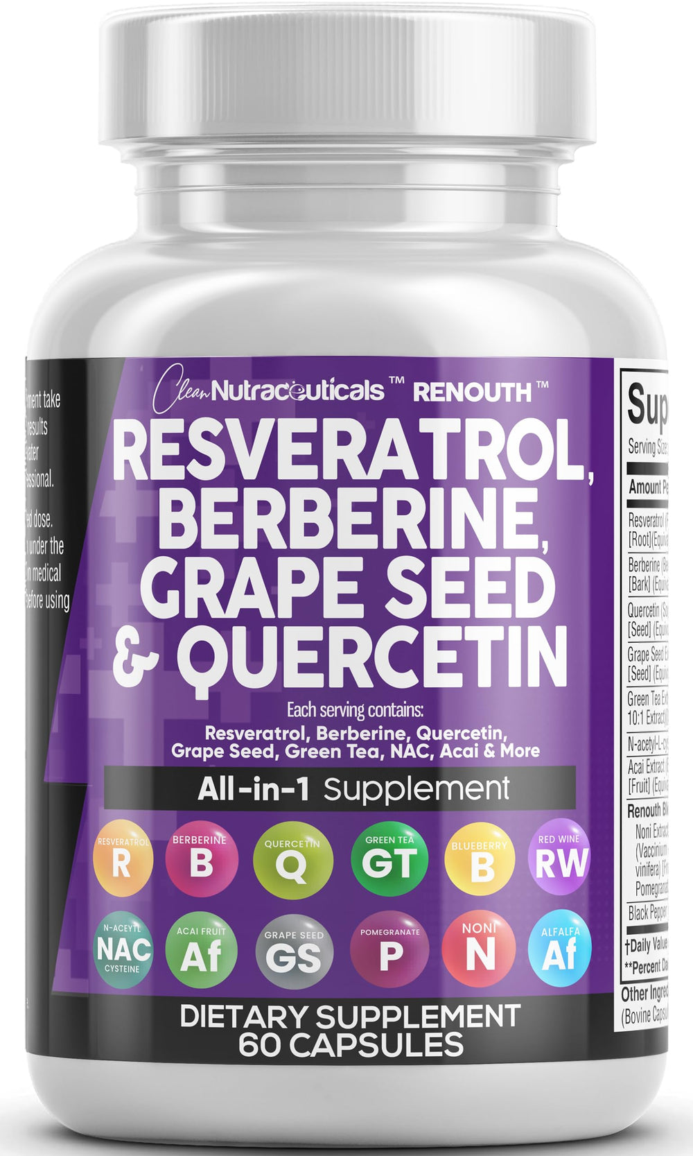 Clean Nutraceuticals frasco frontal mostrando el envase claro y la dosis