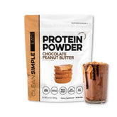 Clean Simple Eats empaque frontal mostrando sabor chocolate peanut butter y beneficio práctico