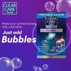 Clear Care acción de burbujeo en lentes que levanta suciedad y partículas visibles