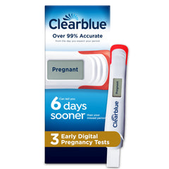 Clearblue empaque frontal mostrando el kit y beneficios