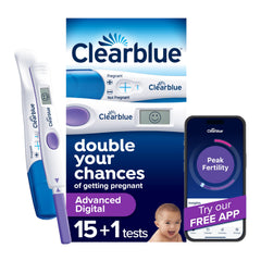 Clearblue packaging frontal mostrando 16 tests y uso sencillo