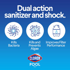CLOROX Pool&Spa label close-up showing dosage instructions for accurate pool treatment