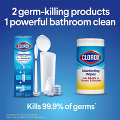 Clorox almohadilla limpiando borde del inodoro, elimina depósitos difíciles