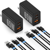 Cndons cargador 65W frontal mostrando tres puertos, carga rápida portátil