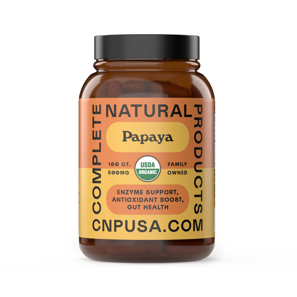 Complete Natural Products envase frontal CNP Papaya Enzyme para fácil identificación