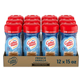 Coffee Mate frente del envase mostrando la etiqueta y sabor French Vanilla, práctico y reconocible