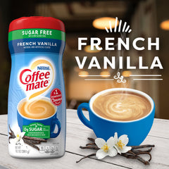 Coffee-mate flip-top lid detail on French Vanilla bottle for controlled dispensing benefit