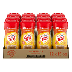 Coffee Mate lata frente mostrando sabor avellana y conveniencia