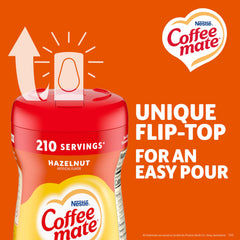 Coffee Mate comparación de tamaño lata de 15 oz para referencia visual