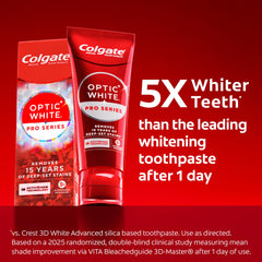 Colgate Optic White primer plano del tubo destacando dosificación y diseño