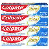 Colgate paquete frontal mostrando cuatro tubos y beneficios
