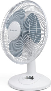 Comfort Zone frontal del ventilador 12" mostrando diseño y estabilidad