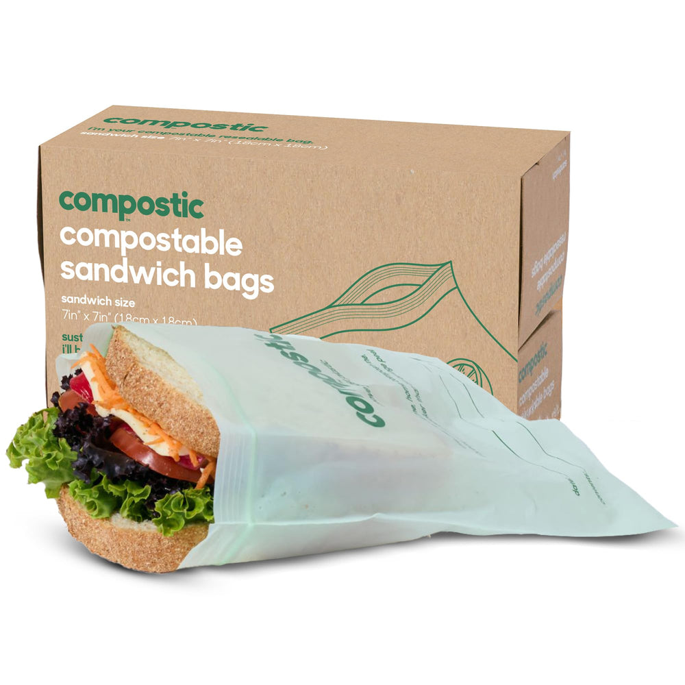 Compostic frente del pack mostrando 100 bolsas compostables y claridad ecológica