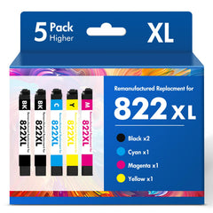 Cool Toner frontal del paquete de cinco cartuchos 822XL mostrando colores y marca