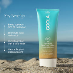 COOLA textura cremosa visible, aplicación fácil y rápida absorción