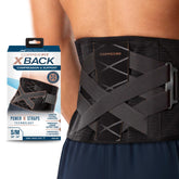 Copper Fit vista frontal del soporte lumbar con cierre ajustable y diseño ergonómico para estabilidad