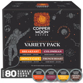 Copper Moon paquete frontal mostrando 80 cápsulas y variedad de mezclas, conveniencia diaria