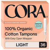 Cora pack frontal mostrando 36 tampones y diseño compacto