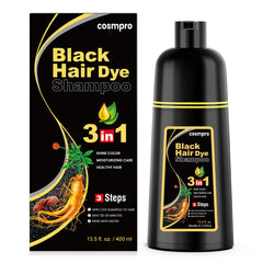 cosmpro envase frontal champú tinte negro mostrando etiqueta y beneficio cobertura