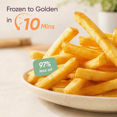 Cosori Lite cocinando papas fritas, resultado crujiente con menos aceite
