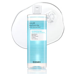 COSRX botella frontal del Low pH Niacinamide Cleansing Water beneficio limpieza suave