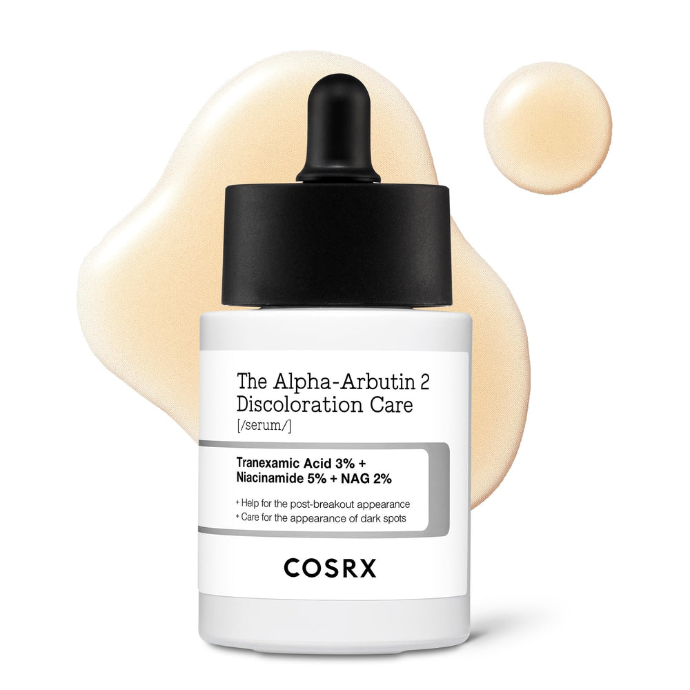 COSRX frasco frontal del suero para manchas mostrando diseño y beneficio aclarador