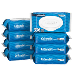 Cottonelle vista frontal del paquete mostrando 42 toallitas y tapa práctica