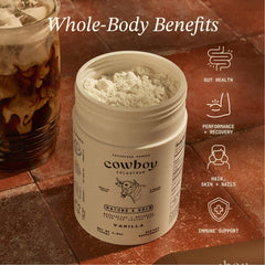 Cowboy Colostrum detalle de etiqueta resaltando la recolección del primer día