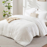 CozyLux edredón frontal seersucker blanco, estética relajada y fresca