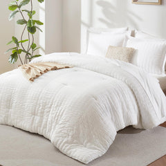 CozyLux edredón frontal seersucker blanco, estética relajada y fresca