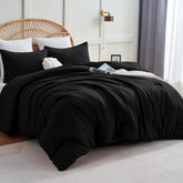 CozyLux edredón full frontal en negro, muestra comodidad y diseño liso