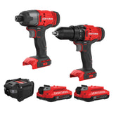 CRAFTSMAN kit completo frontal mostrando taladro y atornillador, solución portátil
