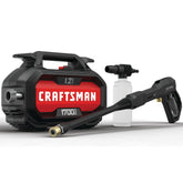 CRAFTSMAN vista frontal de la hidrolavadora mostrando diseño compacto y fácil almacenamiento