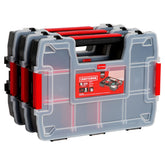 CRAFTSMAN organizador frontal mostrando 10 compartimentos y tapa segura