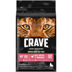 Crave 4 lb bag front packaging showing chicken and salmon benefits