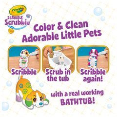 Crayola washable markers and scrub brush neatly arranged, shows easy cleanup tools
