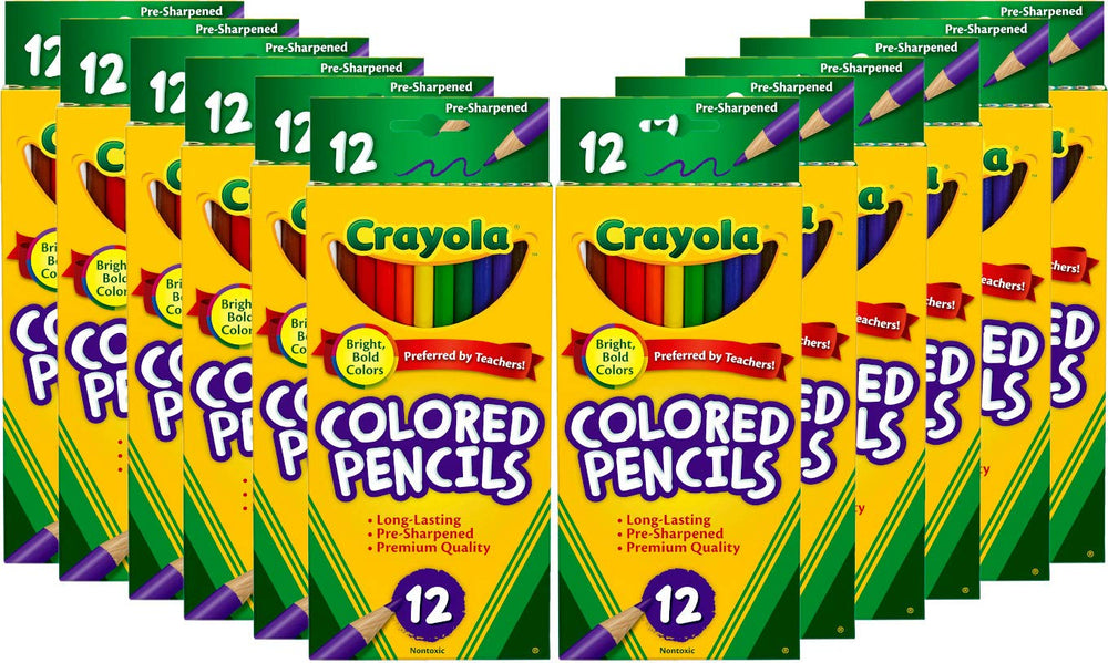 Crayola estuche frontal mostrando 12 paquetes listo para clases y ahorro