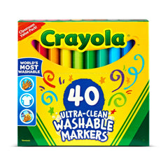 Crayola rotuladores paquete frontal mostrando 40 colores, organización y selección fácil