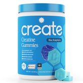 Create gomitas frente del paquete mostrando sabor Blue Raspberry y conveniencia