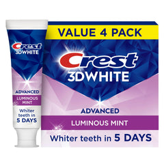 Crest 3D White Advanced vista frontal mostrando tubo y marca, claridad instantánea